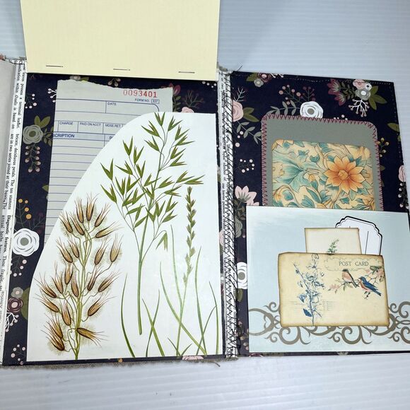 Junk Journal  Folio Waterfall Pages Altered Paper Sampler Booklet Fabric Cover - Picture 12 of 16